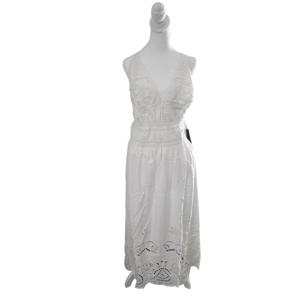 Future Collective White 100% Cotton Embroidered Maxi  Dress Size M